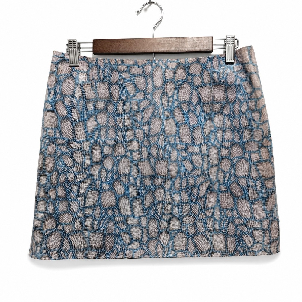 Vintage Y2K Danier Leather Mini Skirt Womens Size 8 Blue Snakeskin Print Genuine
